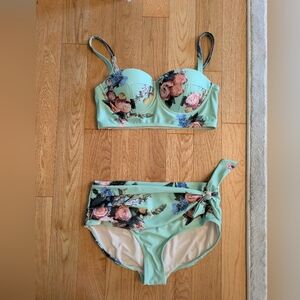 Albion Mint Green Bikini with Floral Pattern